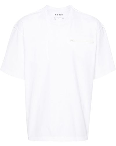 Sacai T-shirt en coton à détails de coutures - Blanc