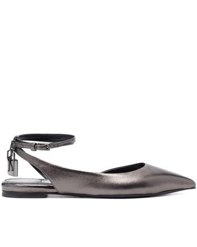 Tom Ford Padlock Metallic-leather Ballerina Shoes - White