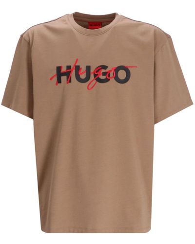 HUGO T-shirt en jersey à double logo imprimé - Neutre