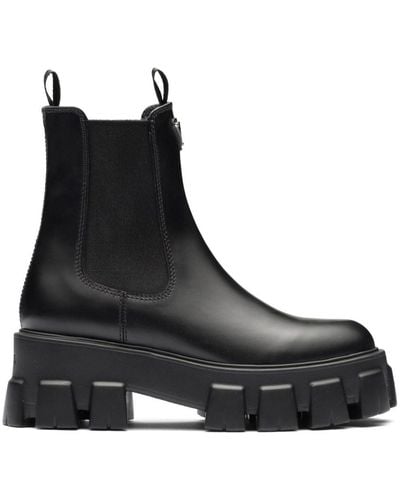 Prada Leather Monolith Ankle Boots 55 - Black