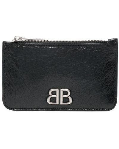 Balenciaga Monaco Crinkled Leather Wallet - Black