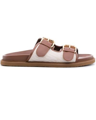 Moschino Double-buckle Paneled Sandals - Brown
