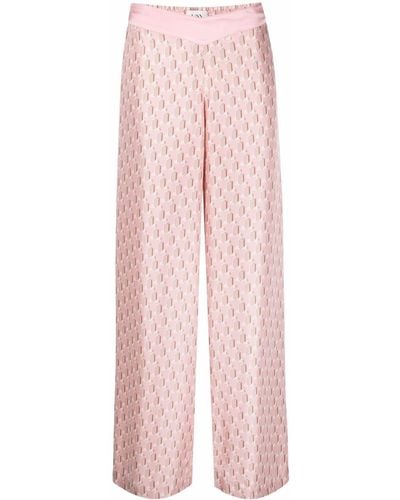 Lanvin Graphic-print Wide Leg Silk Pants - Pink