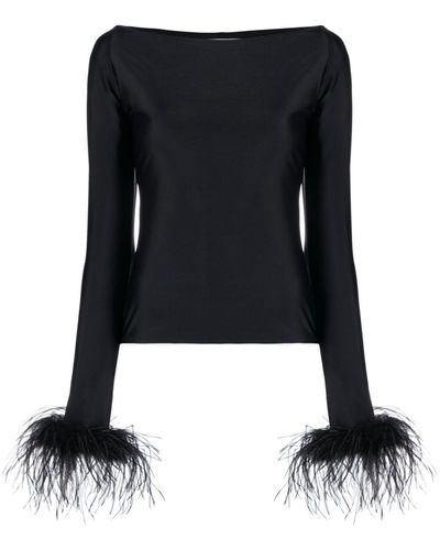 Atu Body Couture Feather-cuffs Long Sleeve Top - Black