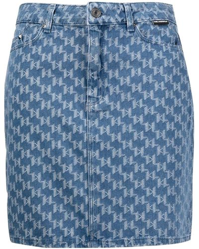 Karl Lagerfeld Monogram-pattern Denim Skirt - Blue