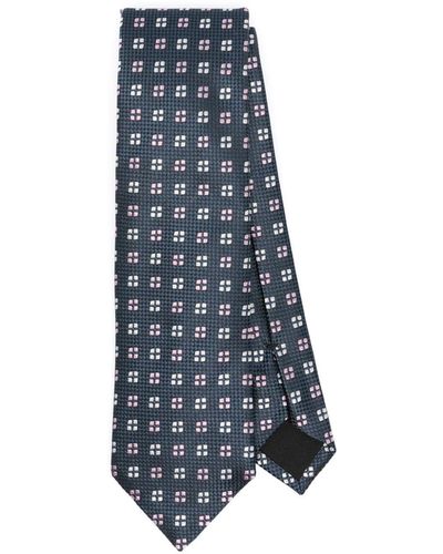 BOSS Geometric-print Silk Tie - Blue