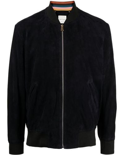 Paul Smith Ribbed-trim Suede Bomber Jacket - Black