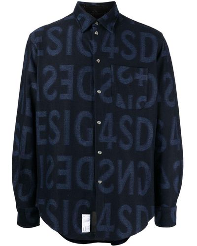 4SDESIGNS Logo-print Cotton Shirt - Blue
