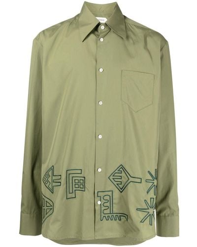 NAMACHEKO Embroidered Pointed-collar Shirt - Green