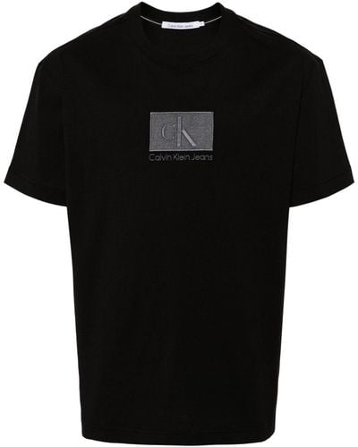 Calvin Klein Embroidered-logo Cotton T-shirt - Black