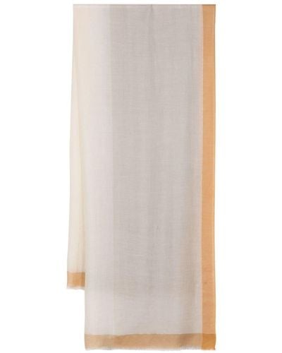 N.Peal Cashmere Contrasting-border Cashmere Scarf - White