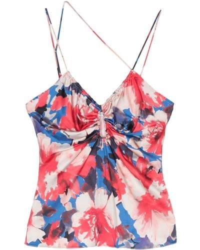 Patrizia Pepe Floral-print Cut-out Top - レッド