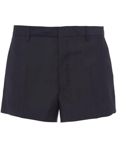 Prada Woll-Mohair-Shorts mit Logo-Patch - Blau