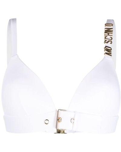 Moschino Top bikini a triangolo con placca logo - Bianco