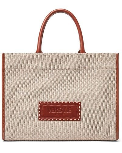 Versace Logo-appliqué Wicker Tote Bag - Natural