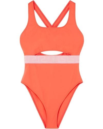 Versace Greca-strap Cut-out Swimsuit - Orange