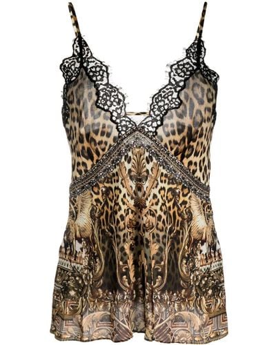 Camilla Leopard-print Slip Top - Black