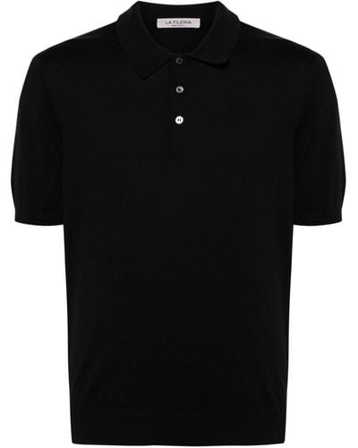 Fileria Fine-knit Polo Shirt - Black