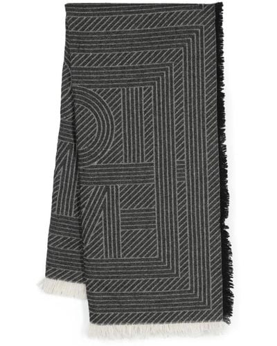 Totême Monogram-jacquard Striped Fringed Scarf - Grey