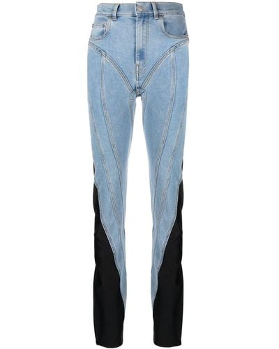 Mugler Jeans Met Contrasterend Vlak - Blauw