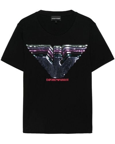 Emporio Armani T-Shirt mit Pailletten-Logo - Schwarz