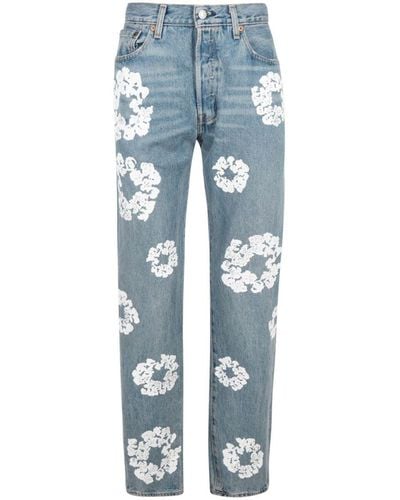 DENIM TEARS X Levi's Straight-Leg-Jeans mit Cotton Wreath-Print - Blau