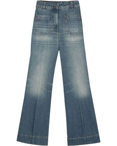 Victoria Beckham Logo-embroidered Wide Jeans - Blue