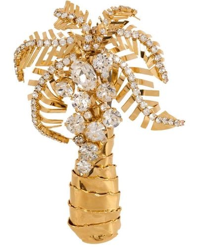 Balmain Palm Tree Crystal-embellished Brooch - Metallic