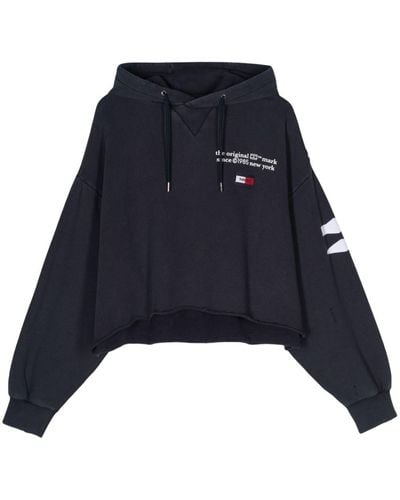 Tommy Hilfiger Embroidered-logo Distressed Hoodie - Blue