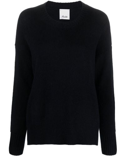 Allude Drop-shoulder Ribbed Sweater - Black