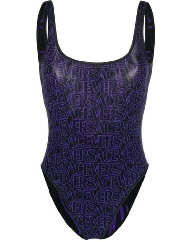 Versace Logo-print Low-back Reversible Swimsuit - Blue