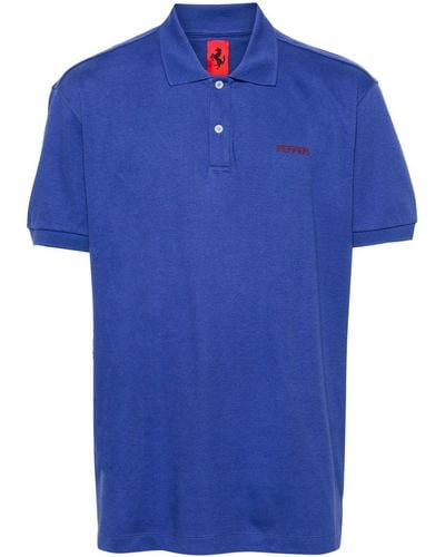 Ferrari Logo-lettering Jersey Polo Shirt - Blue