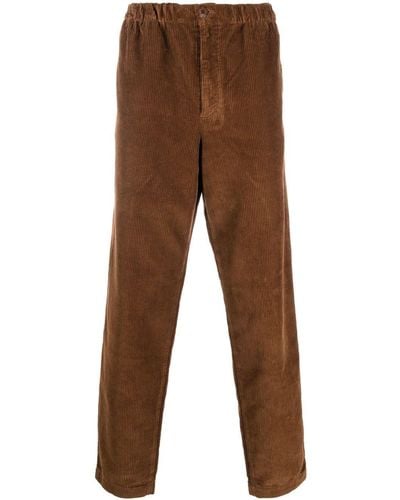 KENZO Pantalon fuselé en velours côtelé à patch logo - Marron