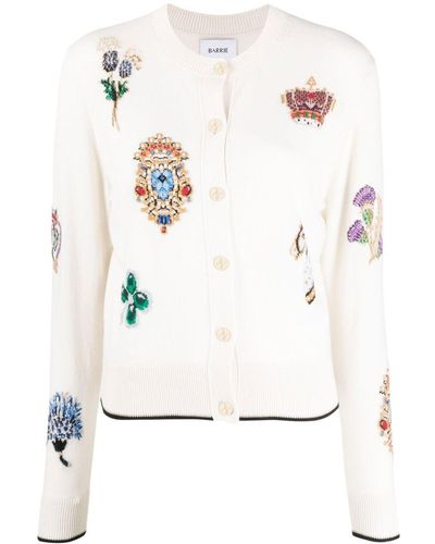 Barrie Scottish-embroidery Cashmere Cardigan - White