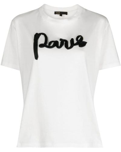 Maje Paris-appliqué Cotton T-shirt - White