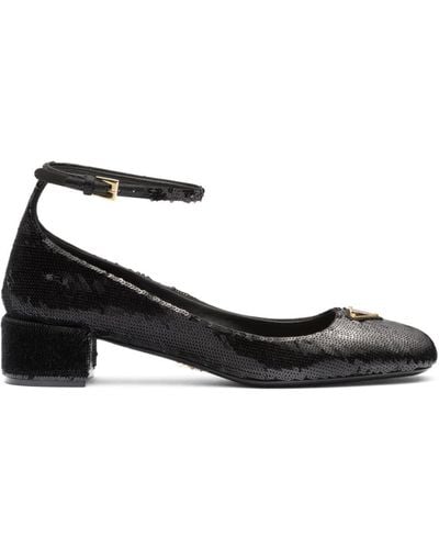 Prada 35mm Logo-plaque Sequined Court Shoes - Black