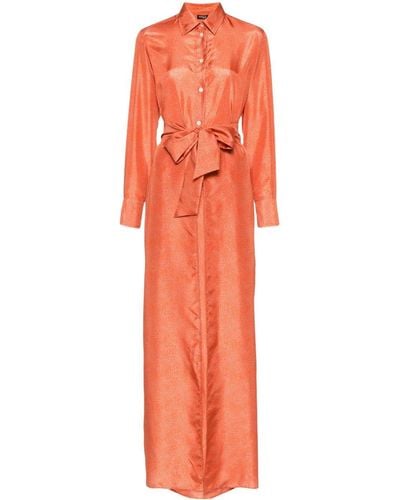 Kiton Belted Graphic-print Silk Dress - Orange