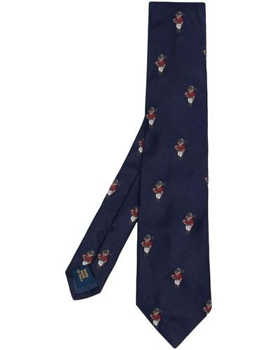 Polo Ralph Lauren Silk Polo Bear-embroidered Tie - Blue