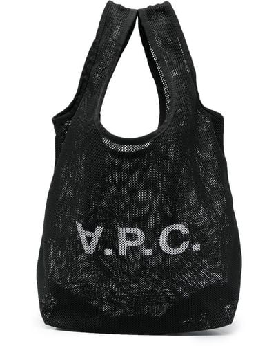 A.P.C. Black Mesh Tote Shopper Bag With Logo Man