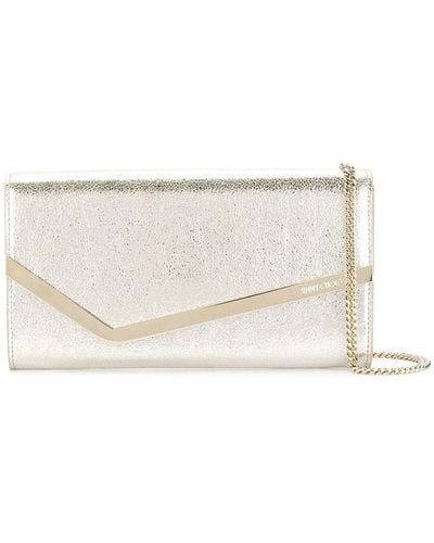 Jimmy Choo Emmie Clutch Bag In Champagne Leather With Glitter - Natural