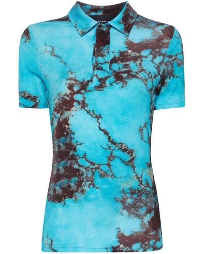 Louisa Ballou Gestricktes Poloshirt mit grafischem Print - Blau