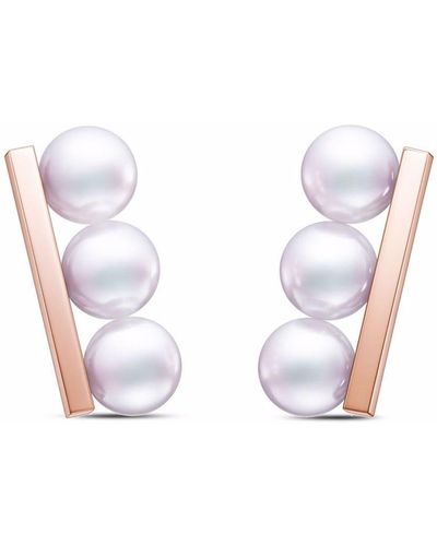 Tasaki 18kt Rose Gold Collection Line Balance Neo Akoya Pearl Earrings - Pink