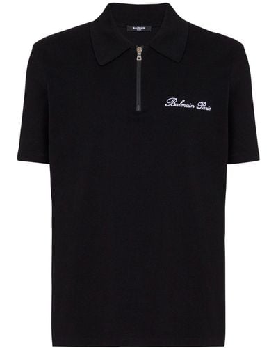Balmain Embroidered-logo Cotton Polo Shirt - Black