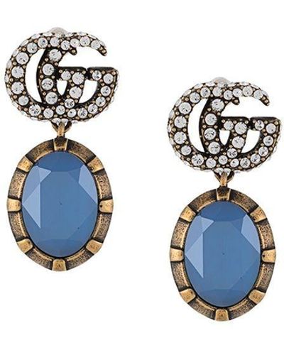 Gucci GG Crystal Drop Earrings - Blue