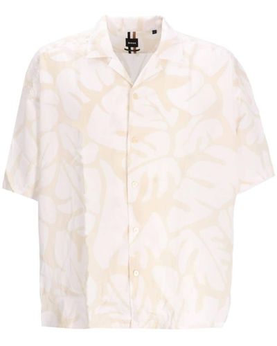 BOSS S-drew Leaf-print Shirt - White