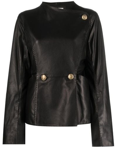 By Malene Birger Double-breasted Leather Jacket - Black