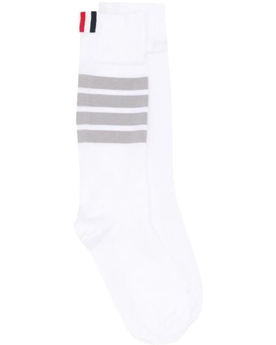 Thom Browne 4-bar Stripe Mid Calf Socks - White