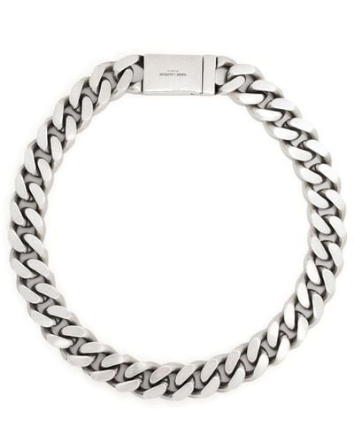 Saint Laurent Logo-engraved Chain-detail Necklace - Metallic
