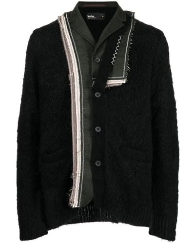 Kolor Patchwork-design Brushed Cardigan - Black