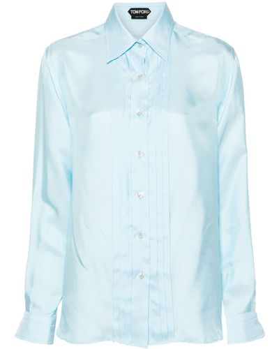 Tom Ford Pleat-detailing Silk Blend Shirt - Blue